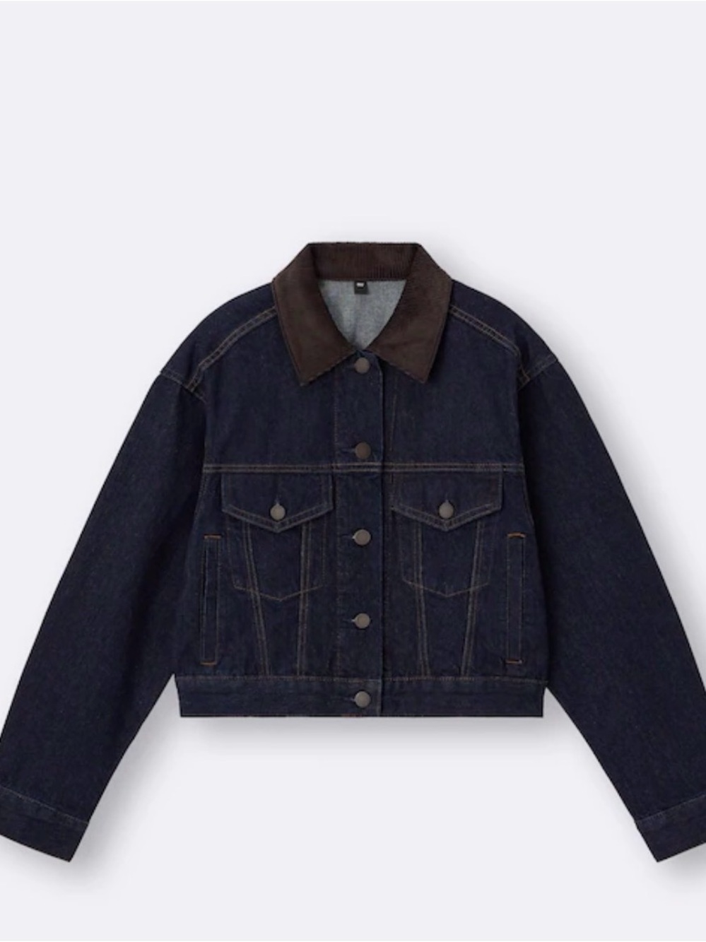 GU - Dark Indigo Denim Jacket with Contrast Brown Collar